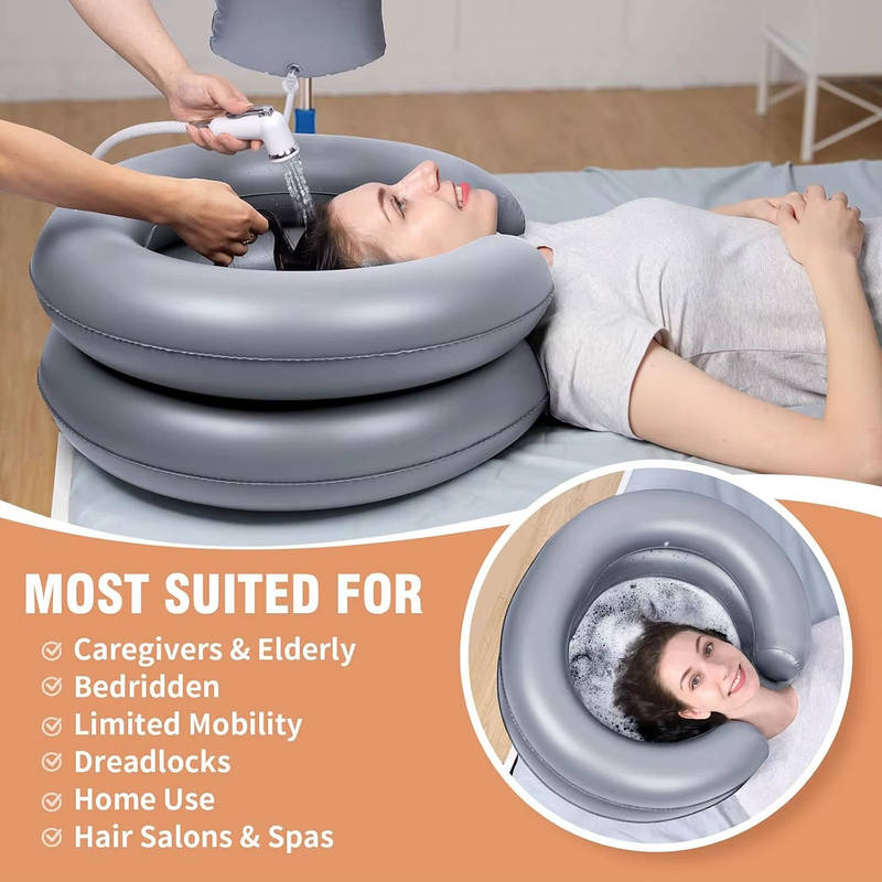Portable Inflatable Shampoo Basin with Neck Support for Easy Hair Washing