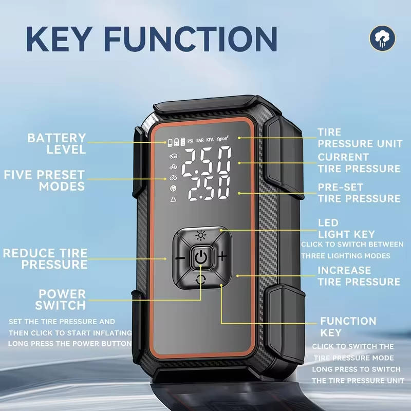 6000A Portable Car Jump Starter with 150 PSI Air Compressor and LED Light