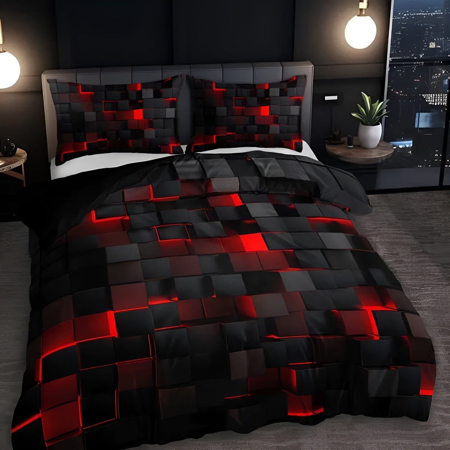 Neon 3D Grid Duvet Cover Set with Pillowcases