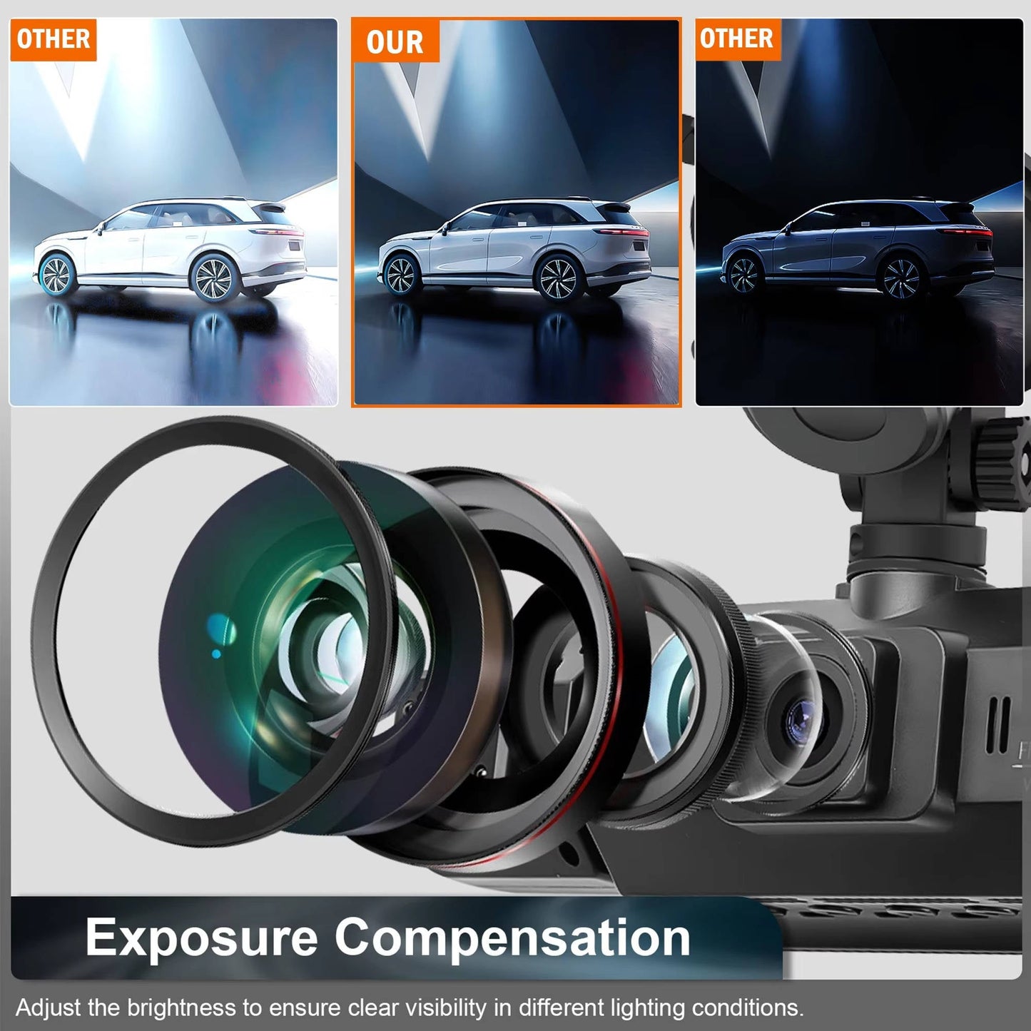Wireless Front and Rear Car Dash Cam with Night Vision and Mobile App