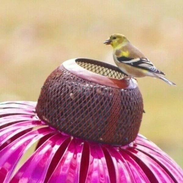 Coneflower Metal Bird Feeder with Wide Dish