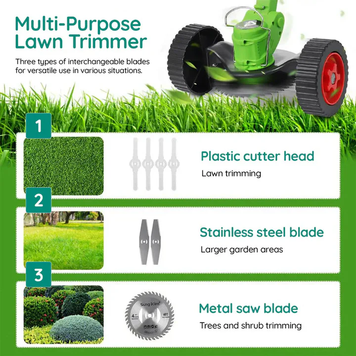 Cordless Electric Grass Trimmer with Rechargeable Battery