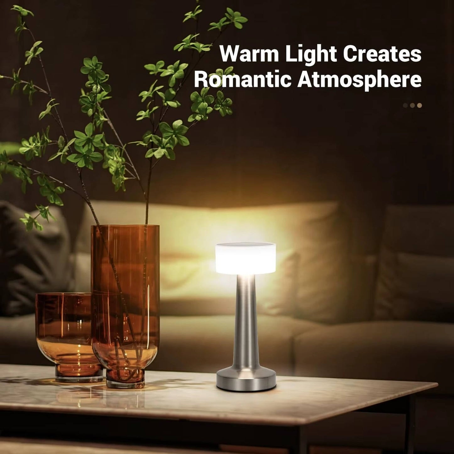 Cordless Rechargeable LED Table Lamp with Touch Sensor and Metal Base