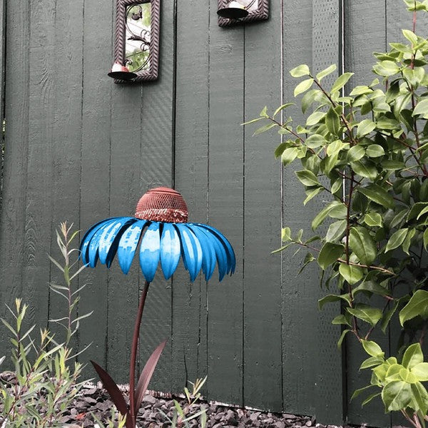 Coneflower Metal Bird Feeder with Wide Dish
