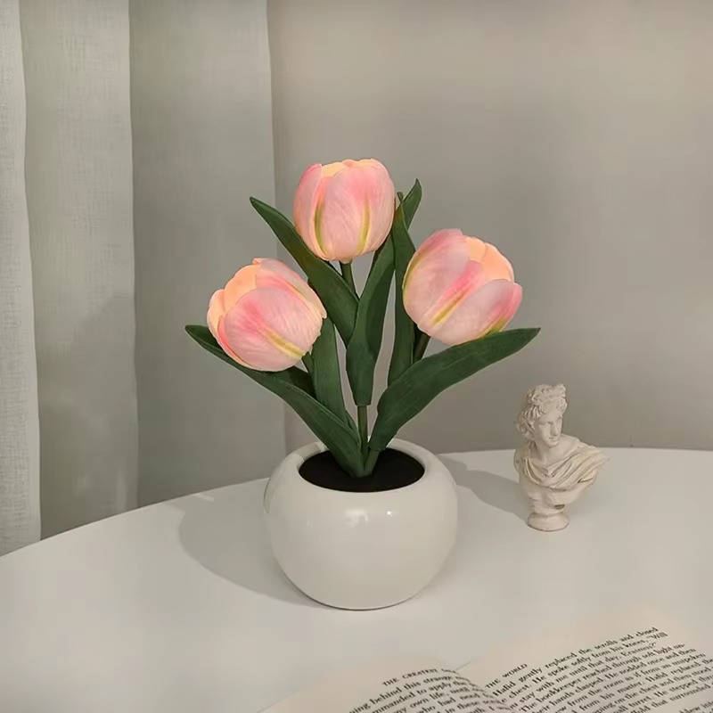 LED Color Changing Tulip Night Light with Ceramic Vase