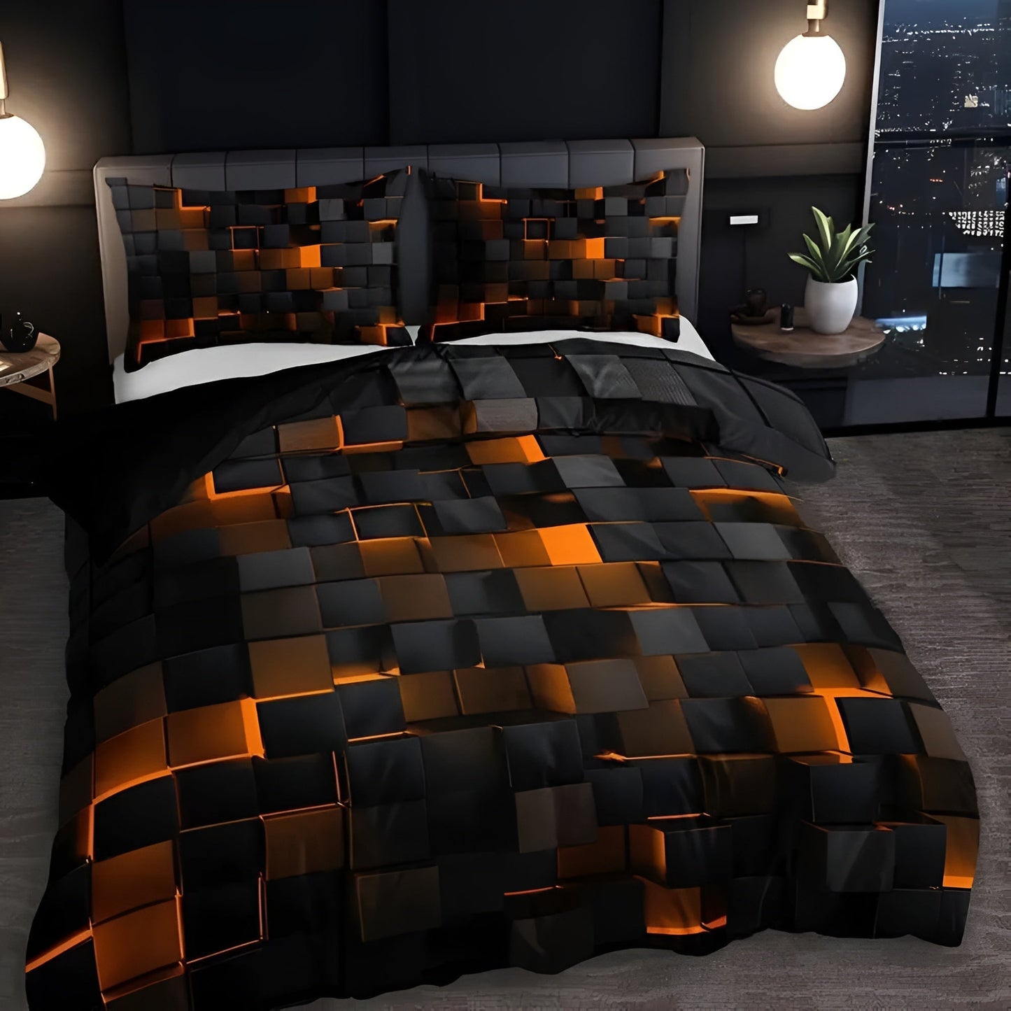 Neon 3D Grid Duvet Cover Set with Pillowcases