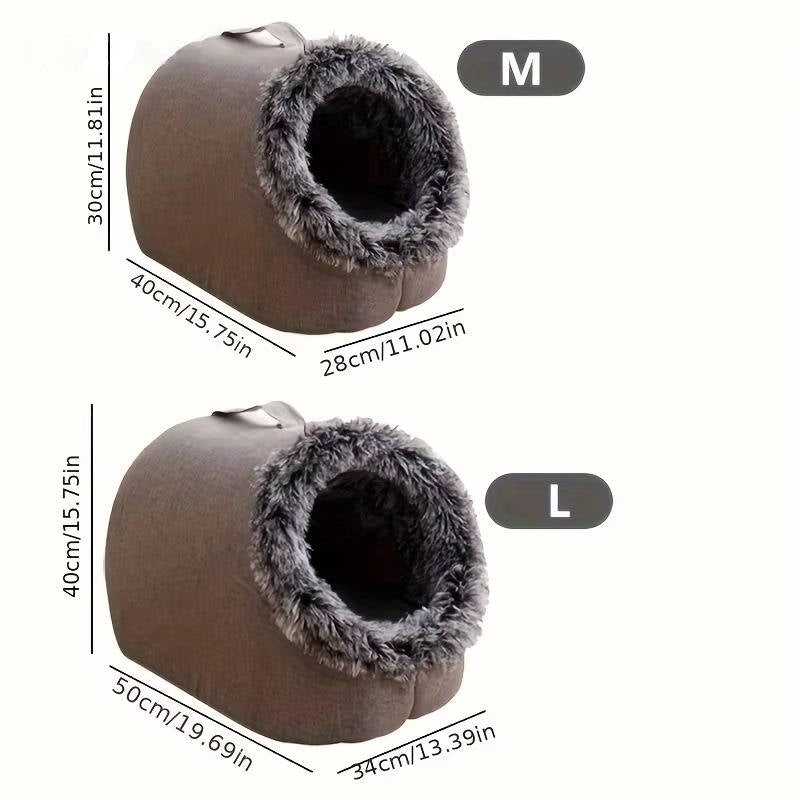 Plush Insulated Winter Cat Bed with Carrying Strap