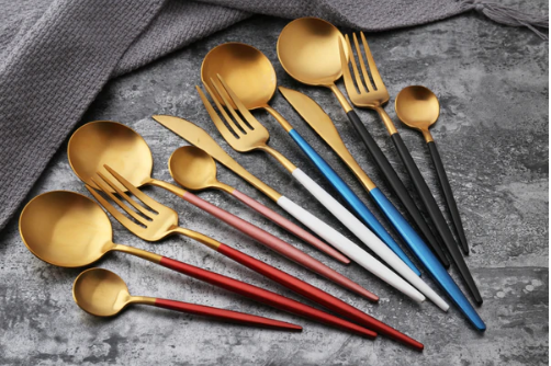 Luxurious 24-Piece Gold and Silver Stainless Steel Cutlery Set