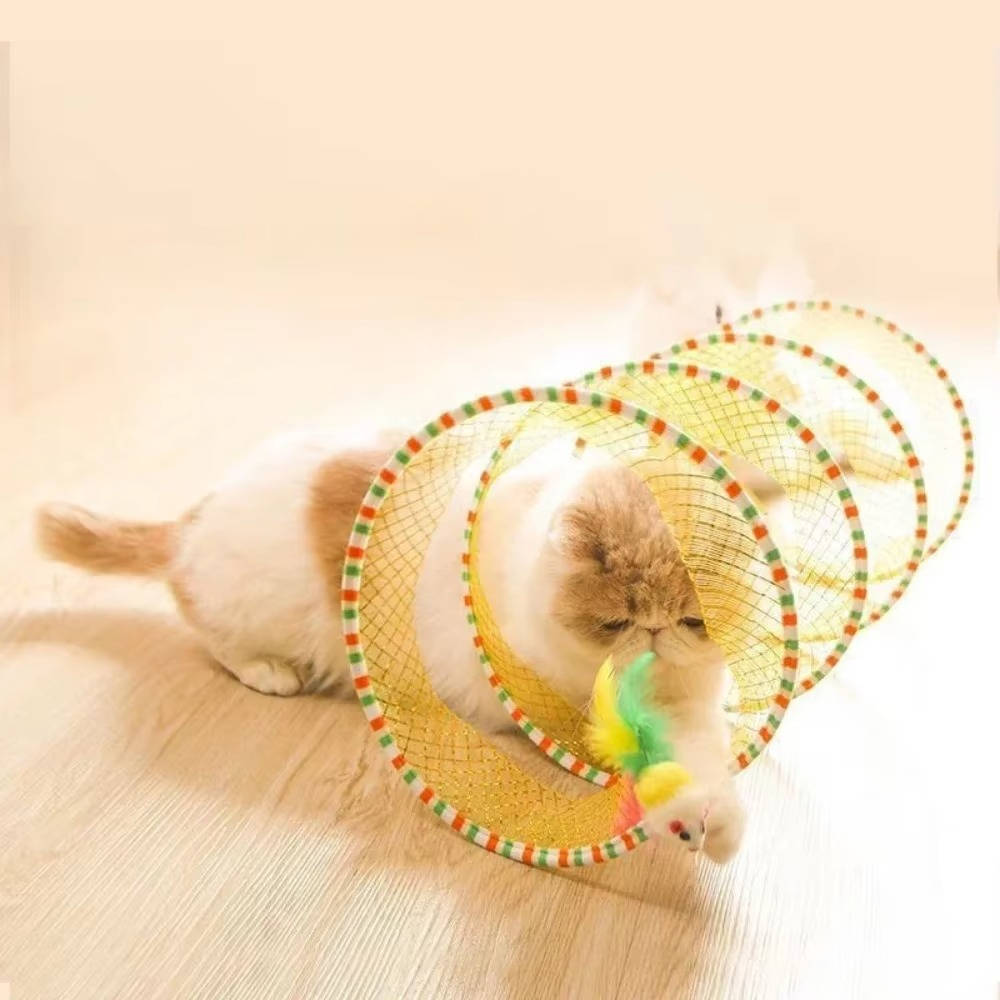Collapsible Cat Hunting Toy with Feather Bell and Plush Mouse