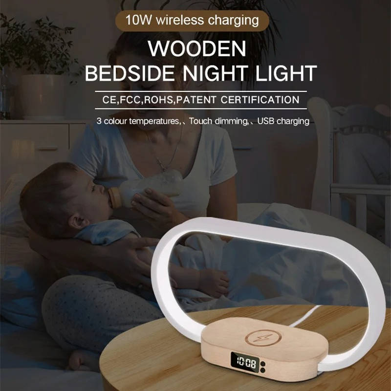 Wireless Charging Alarm Clock with Touch Control Night Light and USB Port