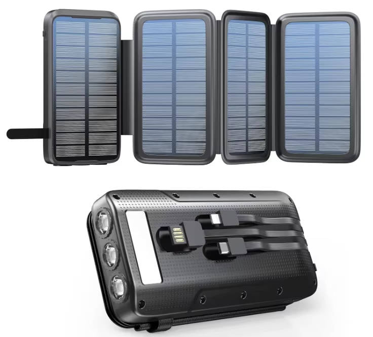 48000mAh Solar Power Bank with Wireless Charging and 4 Built-in Cables