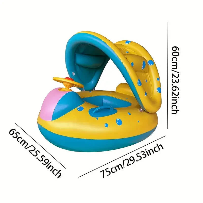 Kids Inflatable Swim Trainer Float with Adjustable Sun Canopy and Steering Wheel
