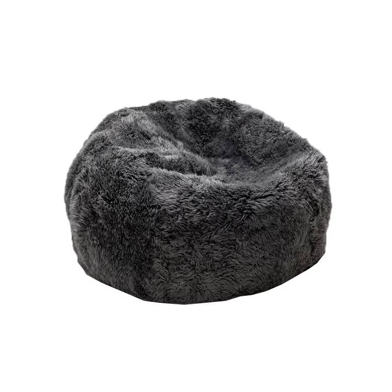 Ultra Soft Fluffy Faux Fur Bean Bag Cover for Kids and Adults, Adjustable Unfilled Pouf with Vegan Leather Handle