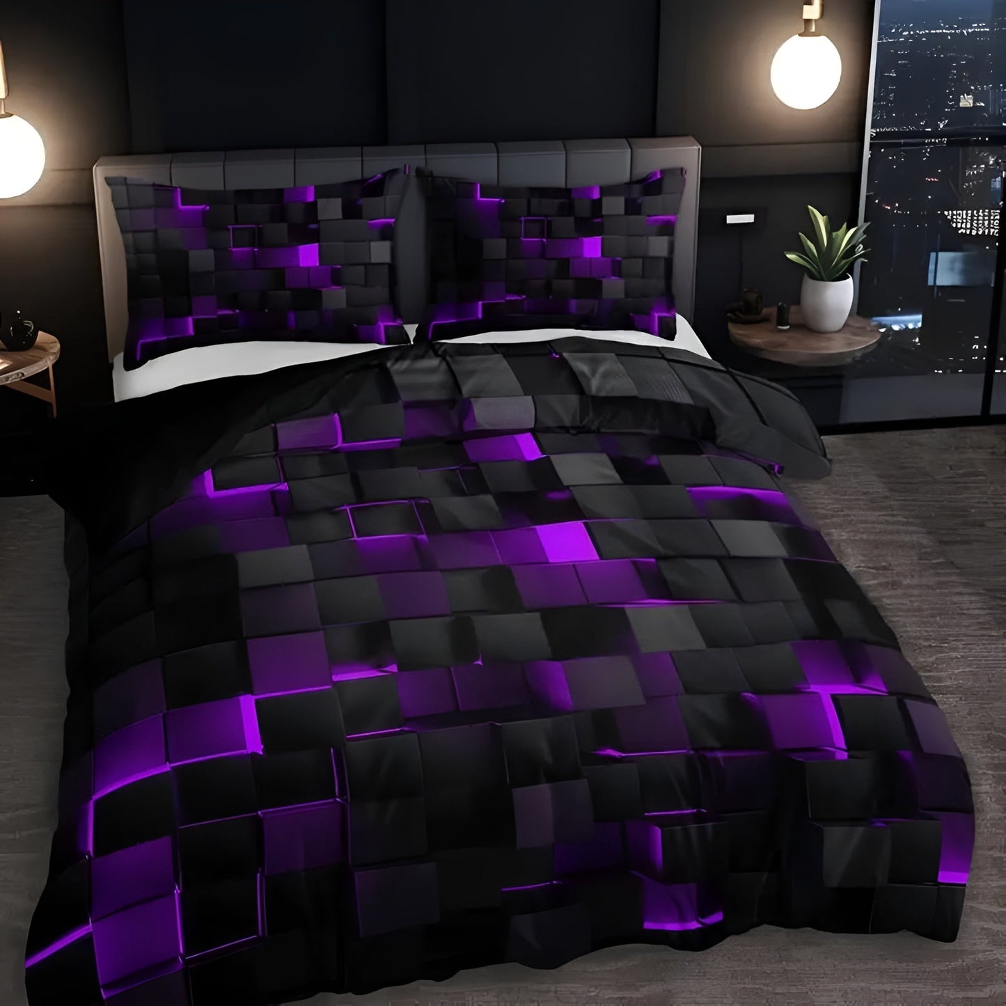 Neon 3D Grid Duvet Cover Set with Pillowcases