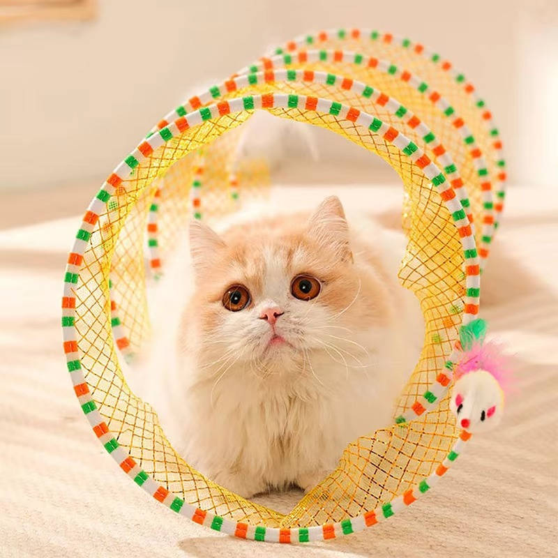 Collapsible Cat Hunting Toy with Feather Bell and Plush Mouse