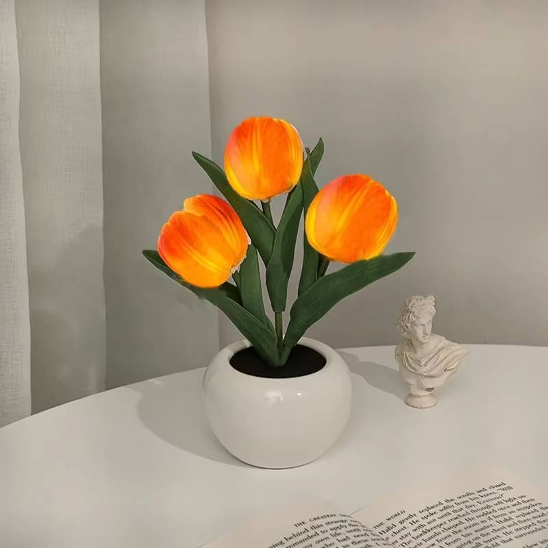 LED Color Changing Tulip Night Light with Ceramic Vase