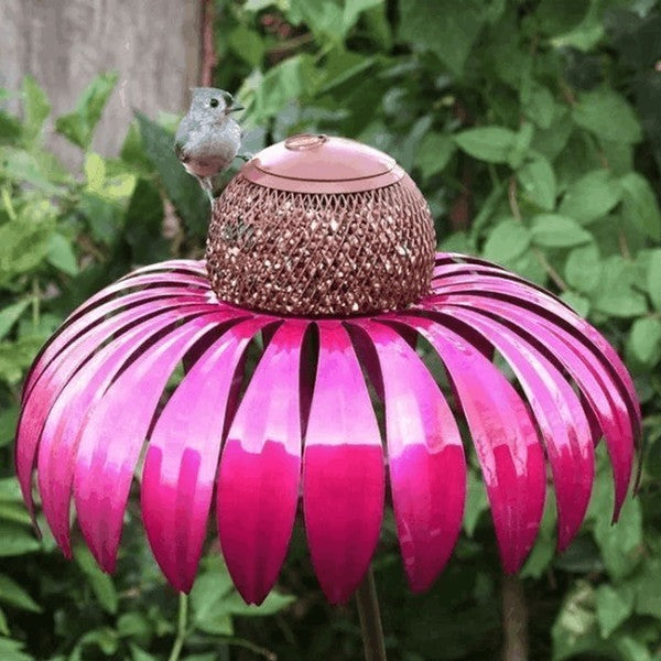Coneflower Metal Bird Feeder with Wide Dish