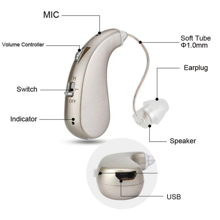 USB Rechargeable Hearing Aid Headphones with Bluetooth and Noise Suppression