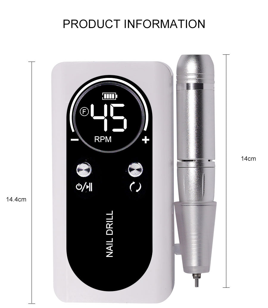 Portable Electric Nail File 45000RPM Rechargeable Low Noise
