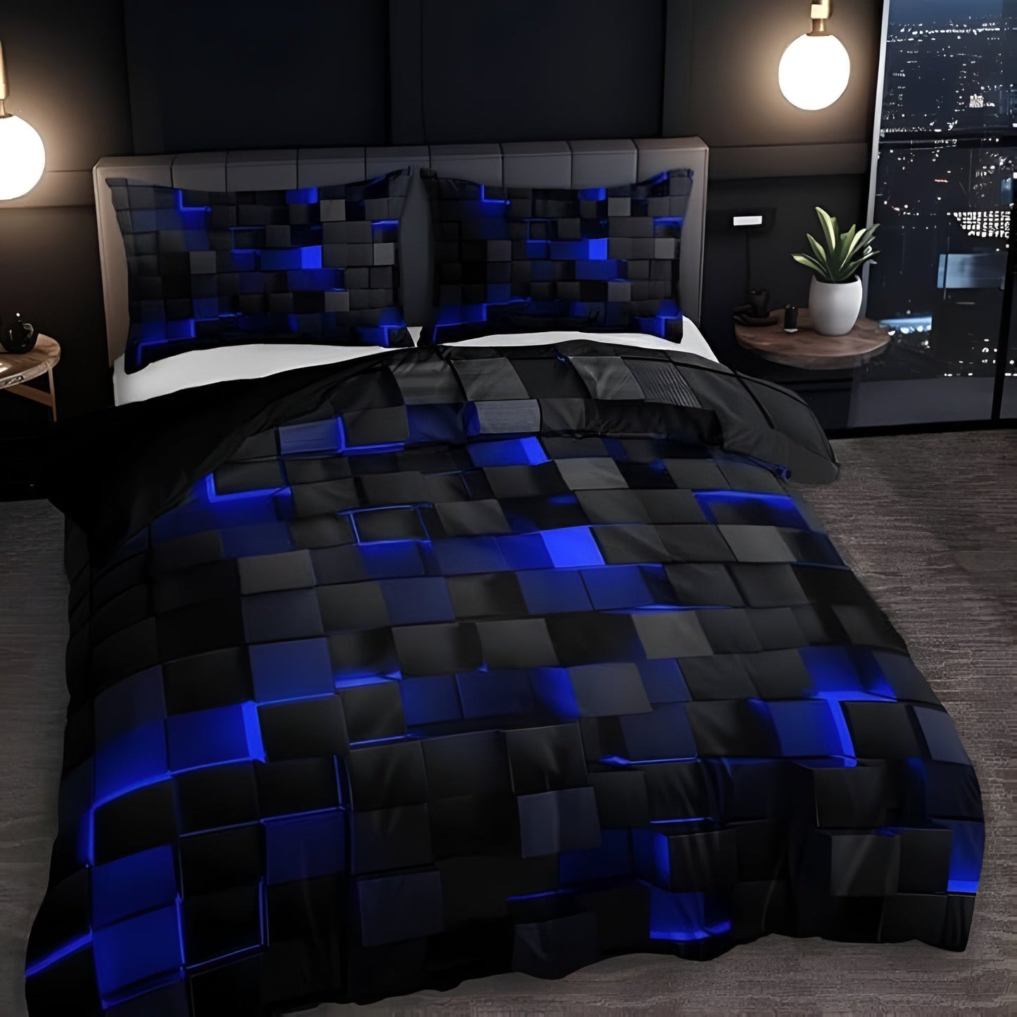 Neon 3D Grid Duvet Cover Set with Pillowcases