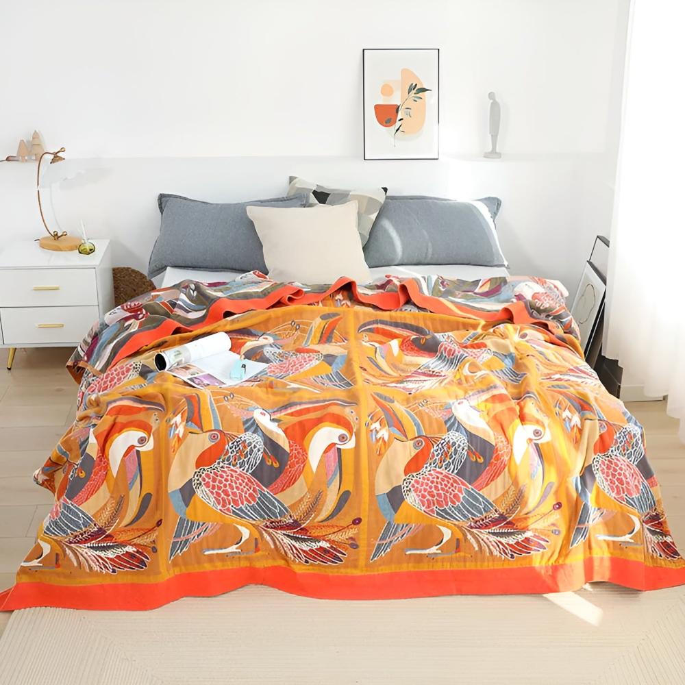 Reversible Toucan Bird Cotton Throw Blanket