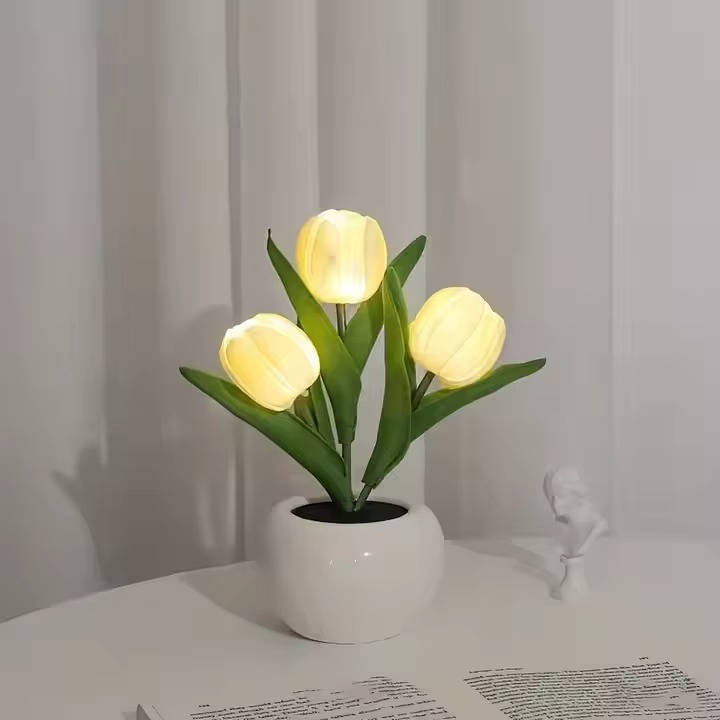 LED Color Changing Tulip Night Light with Ceramic Vase