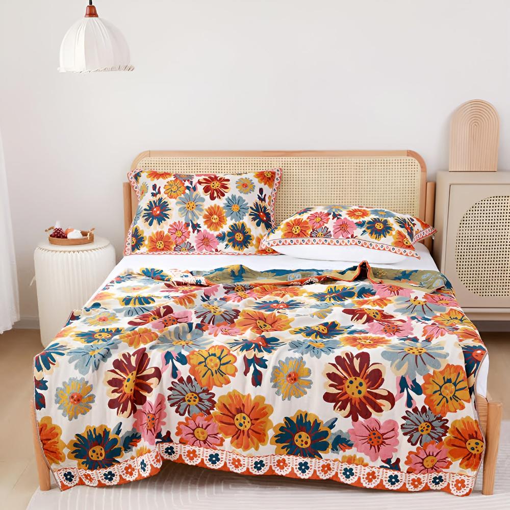 Reversible Bright Flower Organic Cotton Blanket