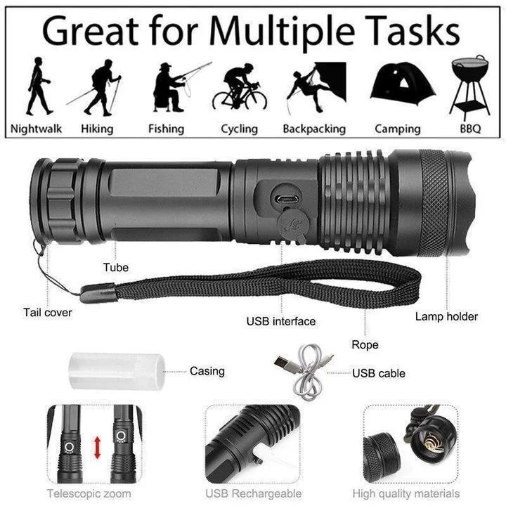 90,000 Lumens Rechargeable Waterproof Flashlight