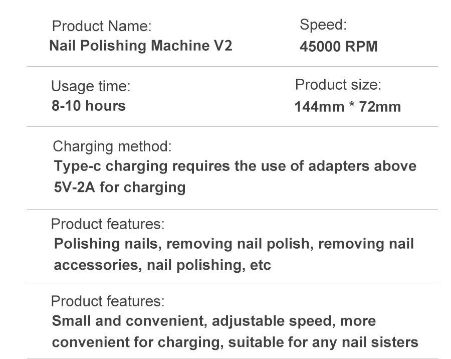 Portable Electric Nail File 45000RPM Rechargeable Low Noise