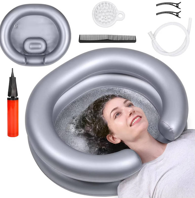 Portable Inflatable Shampoo Basin with Neck Support for Easy Hair Washing