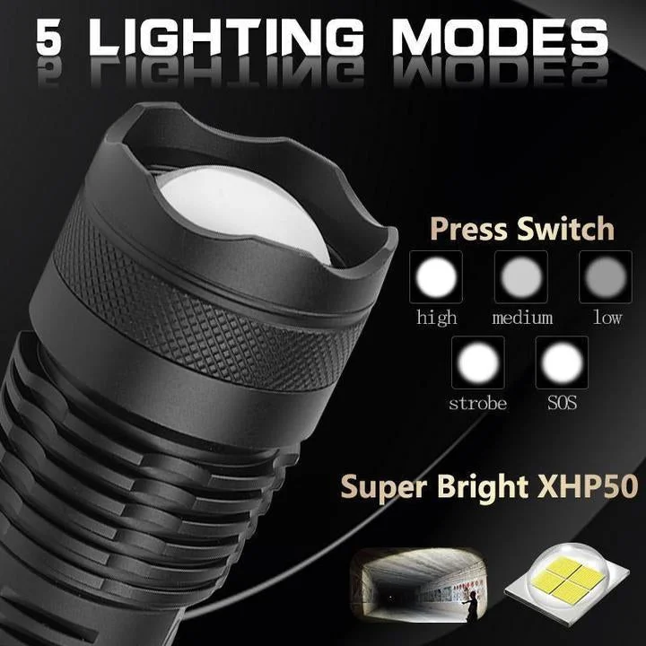 90,000 Lumens Rechargeable Waterproof Flashlight