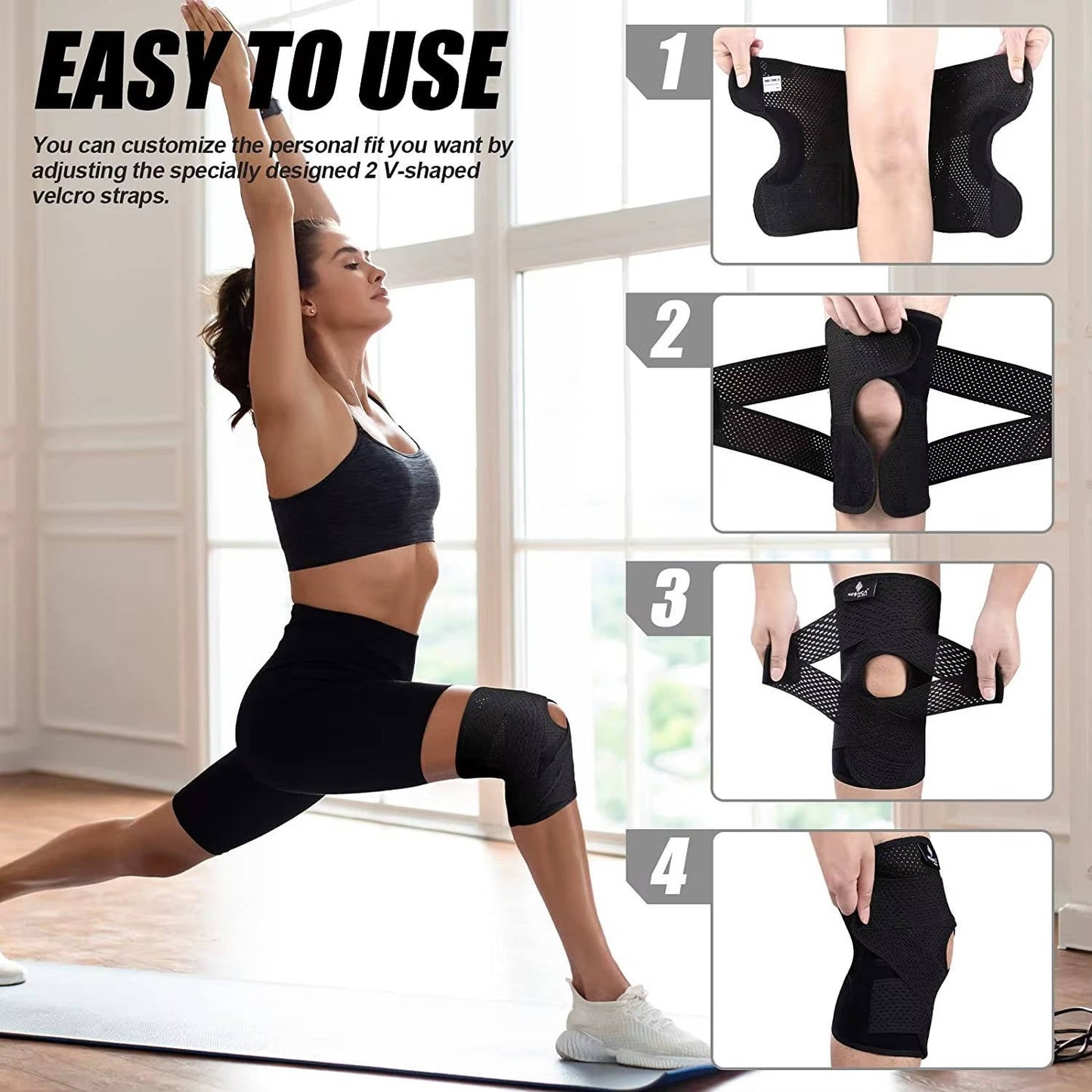 Adjustable Knee Brace with Side Stabilizers for Meniscus Tear and ACL Support