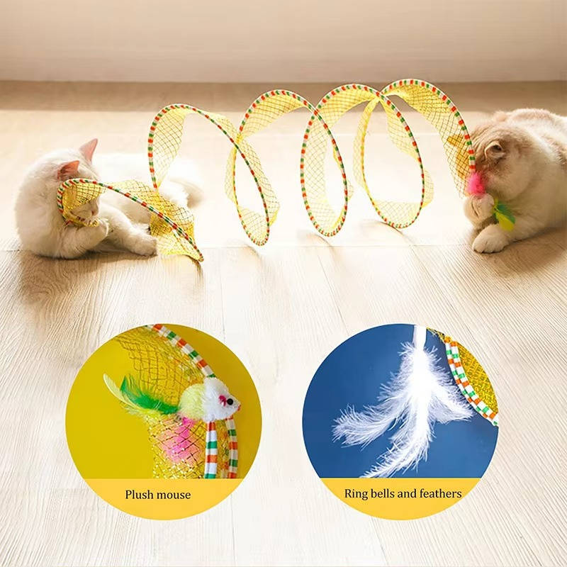 Collapsible Cat Hunting Toy with Feather Bell and Plush Mouse