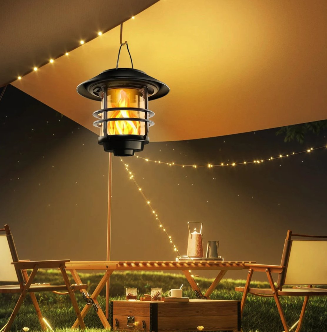 Solar Waterproof Flickering Flame Lantern for Outdoor Use