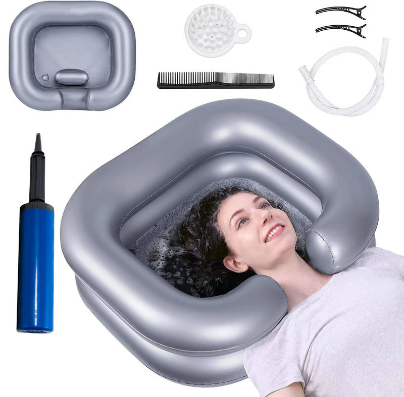 Portable Inflatable Shampoo Basin with Neck Support for Easy Hair Washing