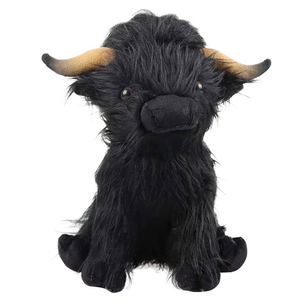 Handmade Plush Cow Stuffed Animal Toy with Fluffy Fur and Expressive Eyes