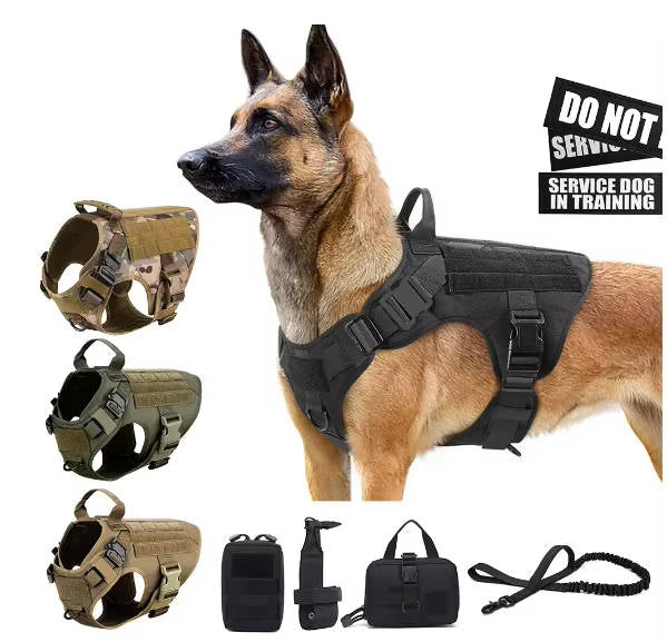 Adjustable Tactical Dog Vest Harness with Leash and Collar for Medium to Large Breeds