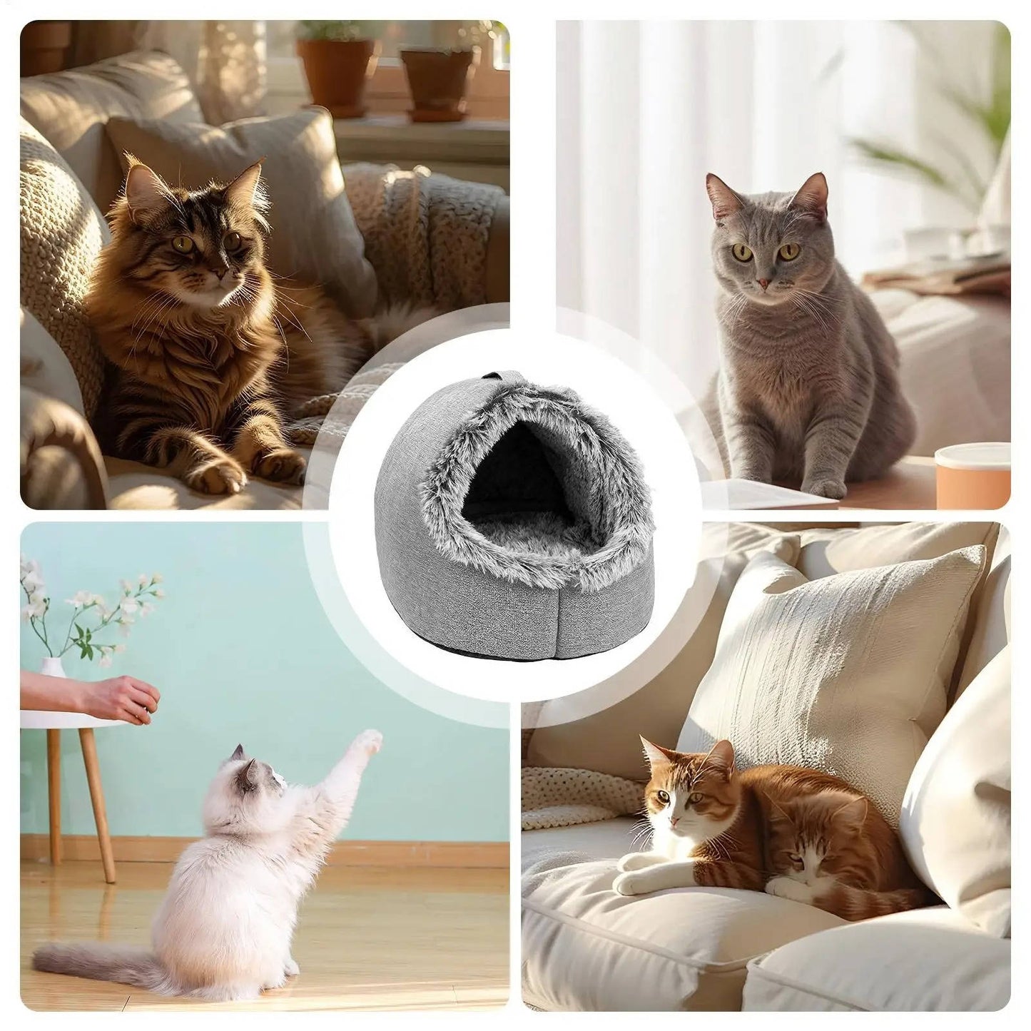 Plush Insulated Winter Cat Bed with Carrying Strap
