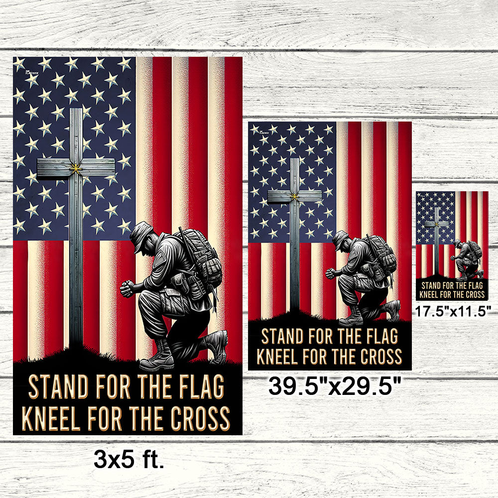 American Flag with Cross - Veteran Kneeling Christ Flag