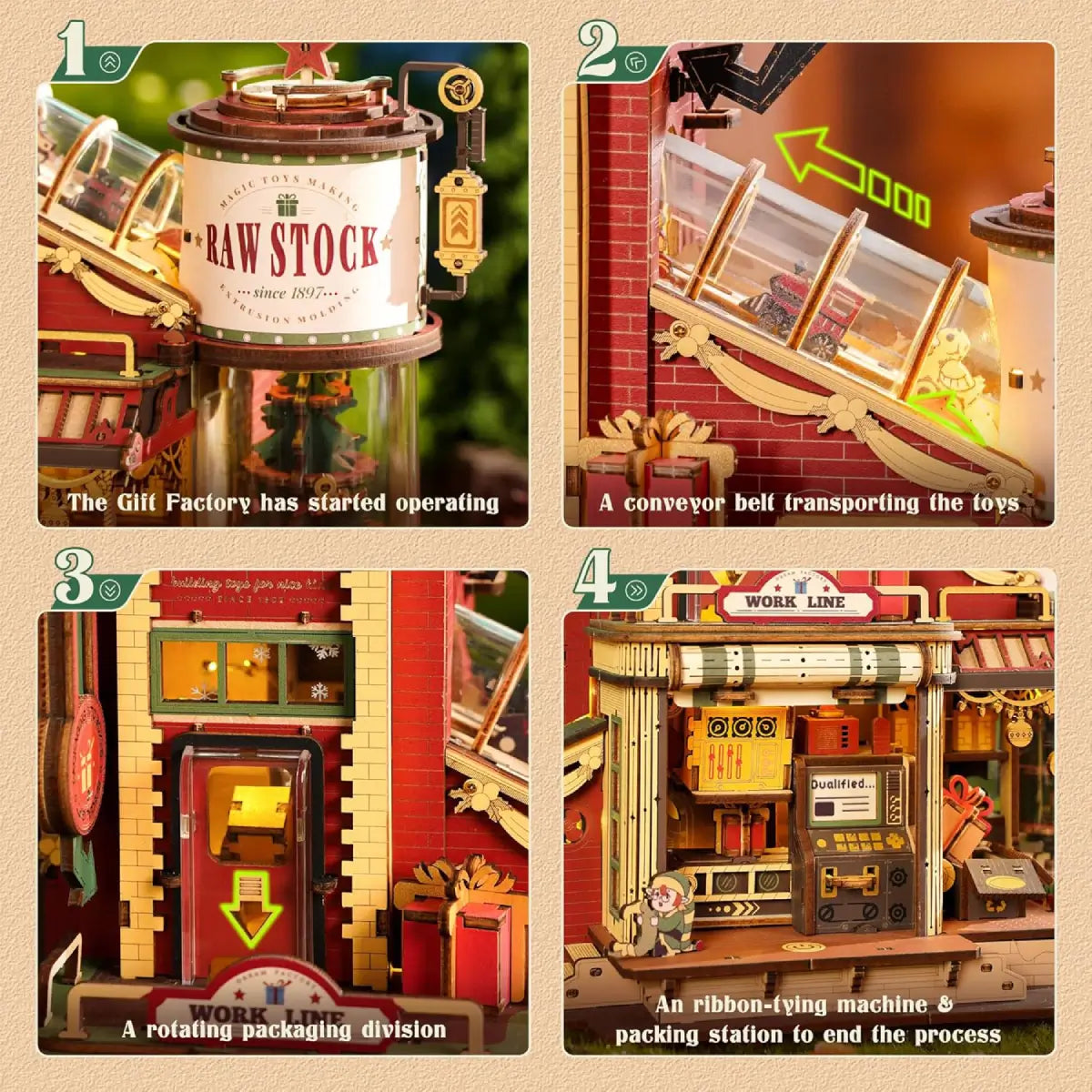 DIY Wooden Toy Factory Model with Moving Parts