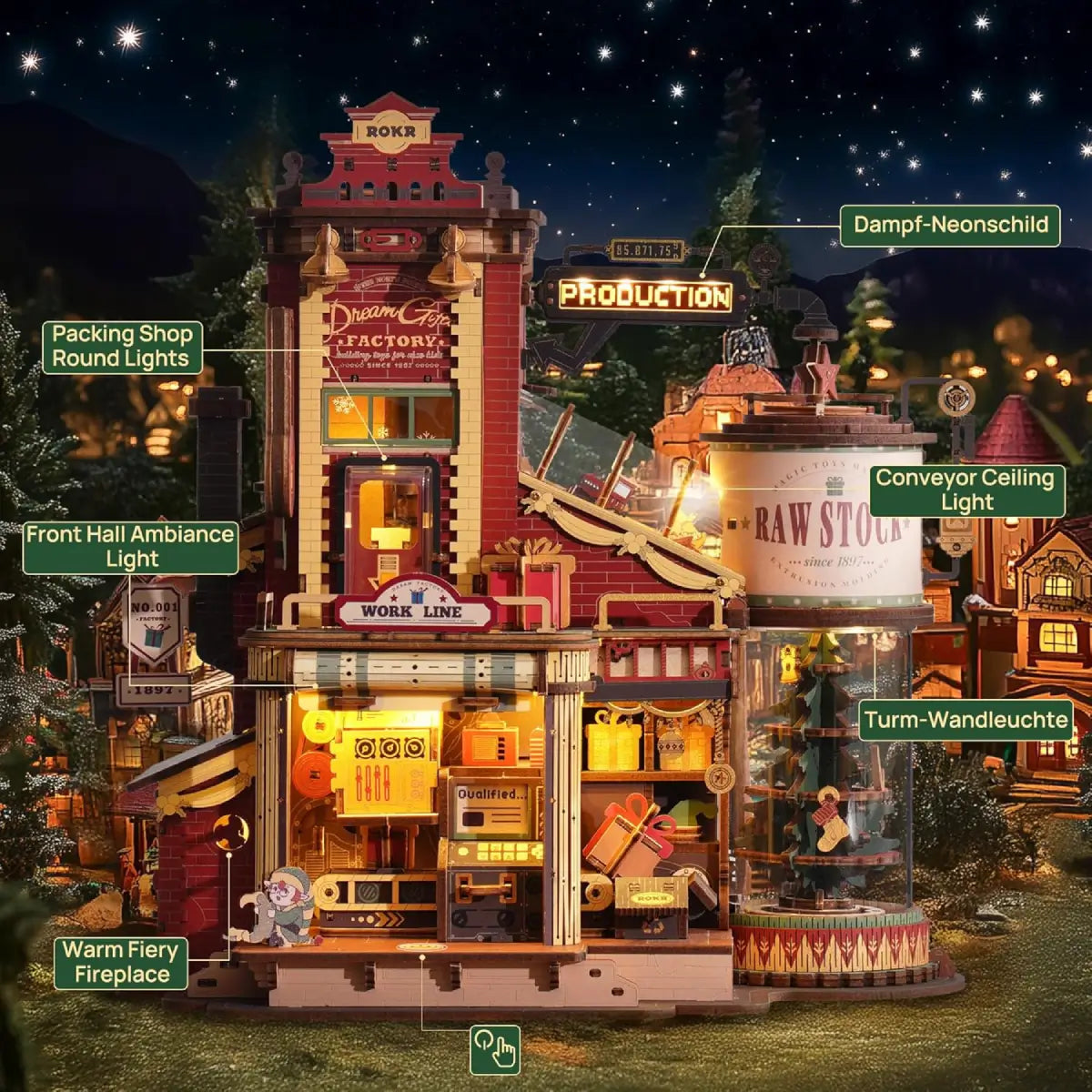 DIY Wooden Toy Factory Model with Moving Parts
