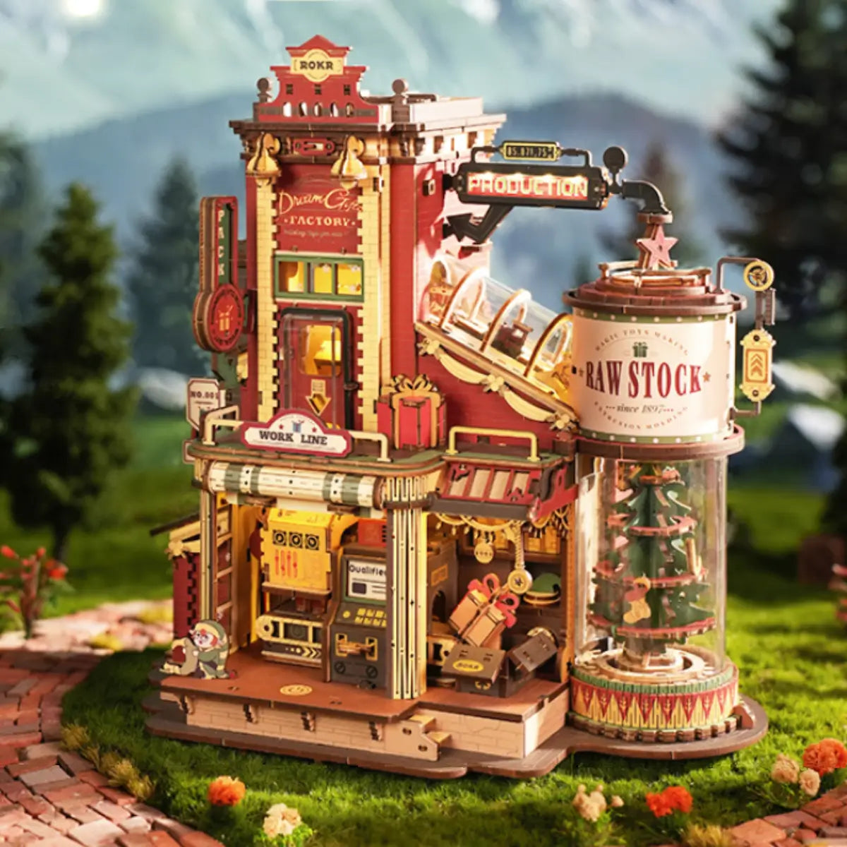 DIY Wooden Toy Factory Model with Moving Parts