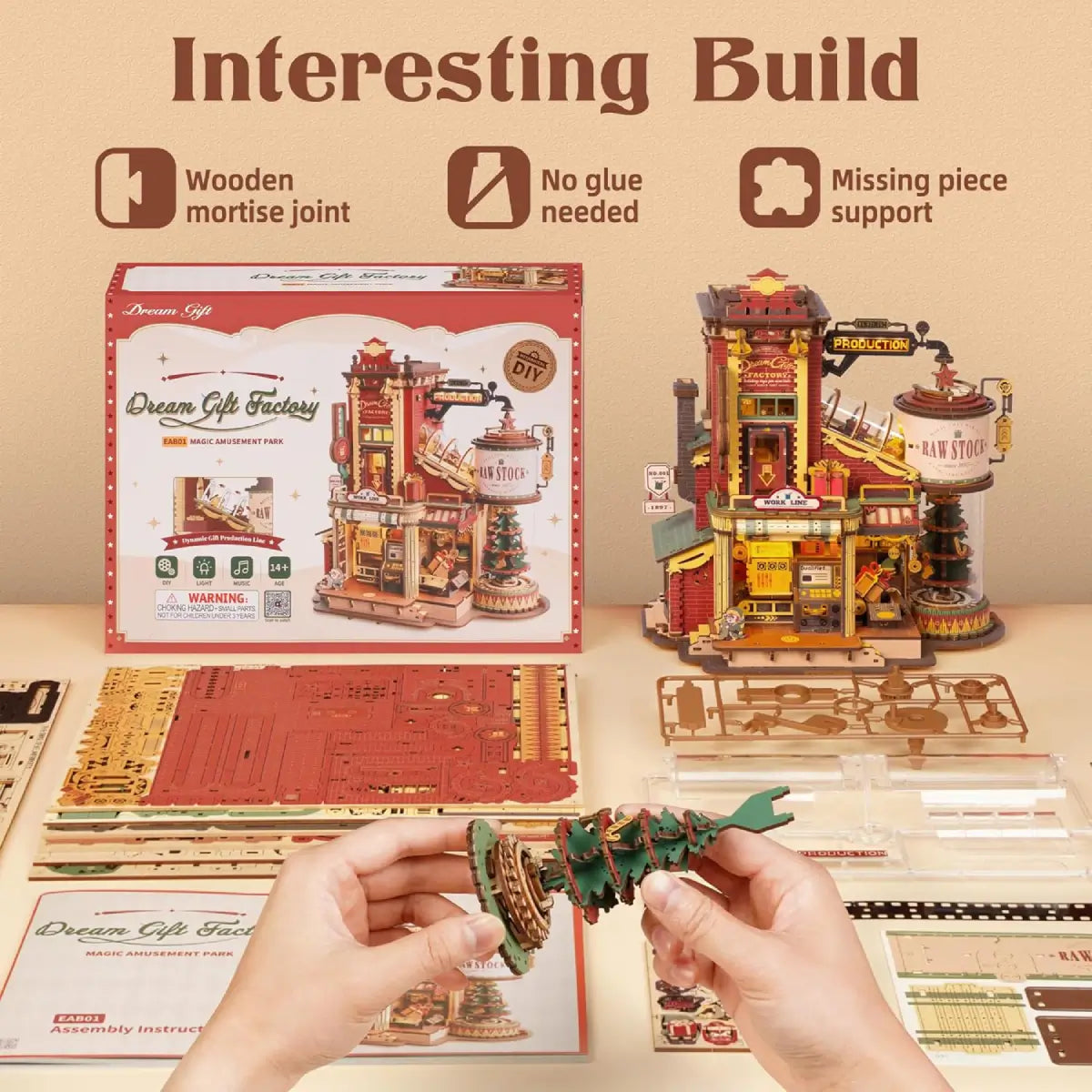 DIY Wooden Toy Factory Model with Moving Parts