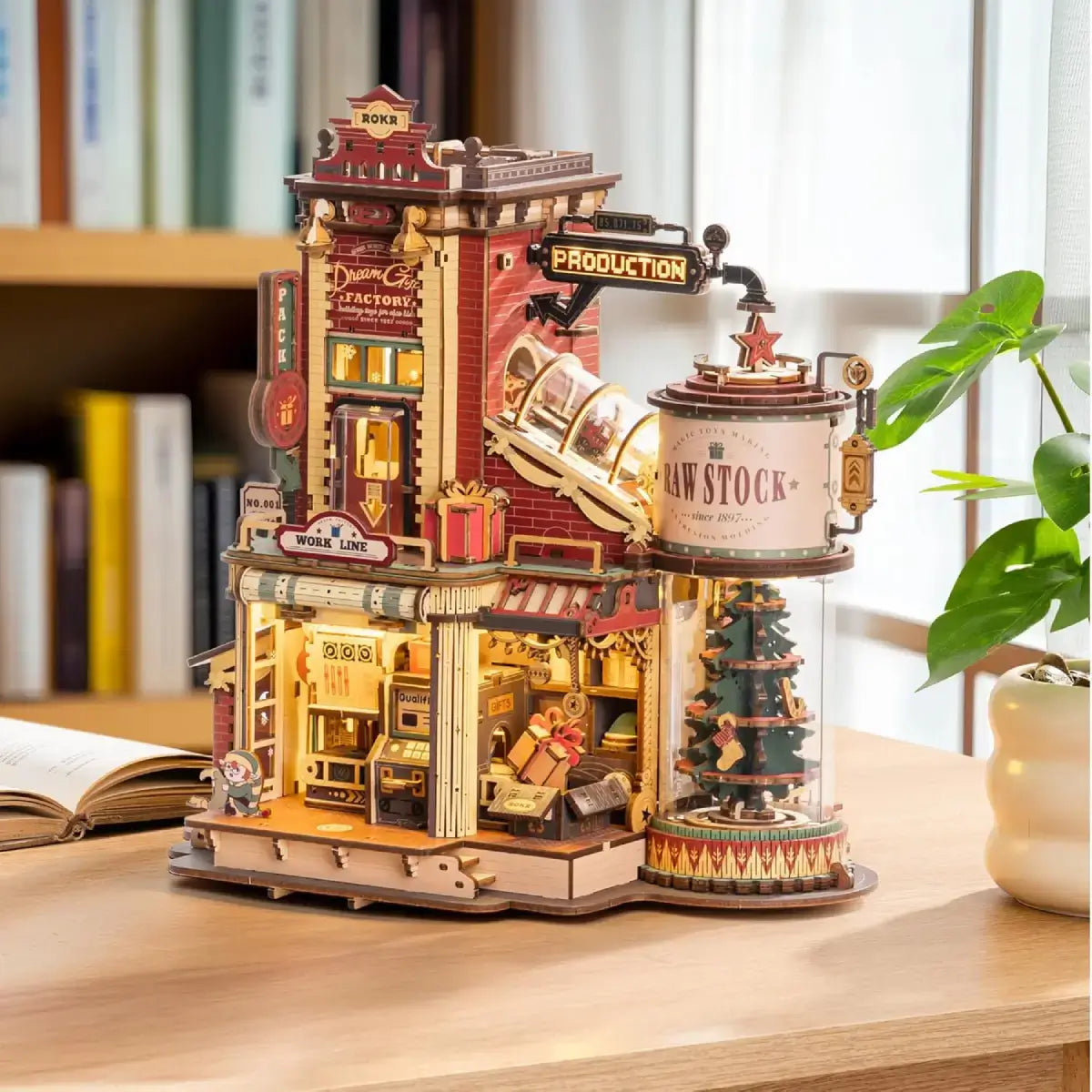 DIY Wooden Toy Factory Model with Moving Parts