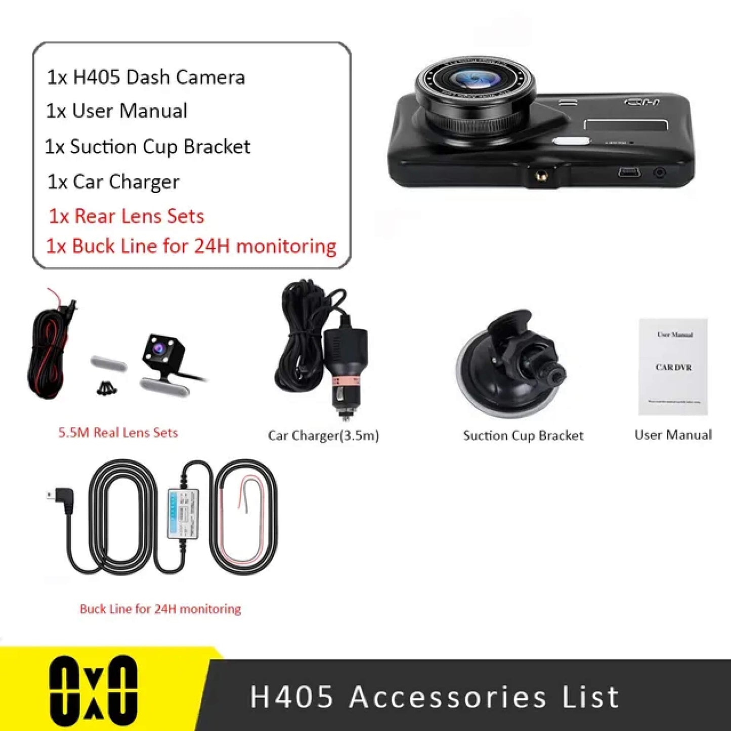 1080p Dual Car Camera with 170° Wide Angle and Night Vision