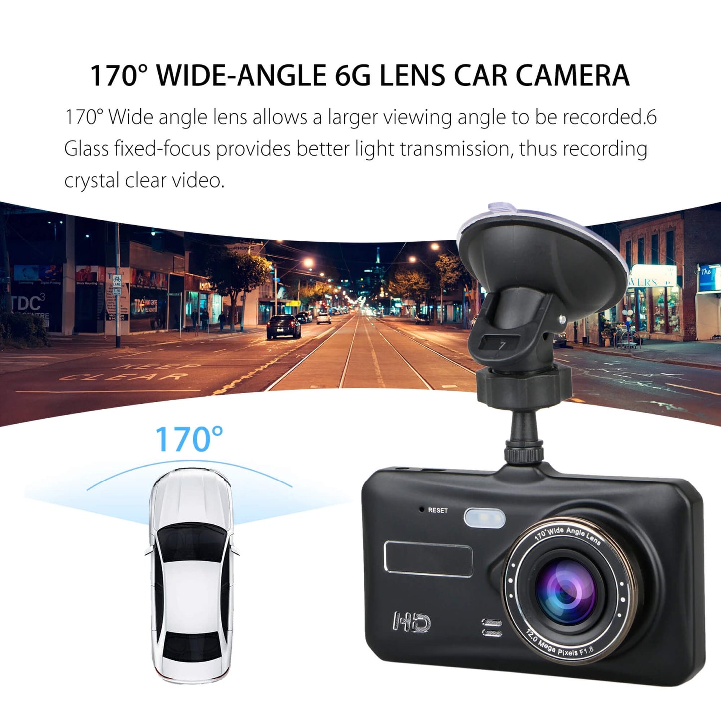 1080p Dual Car Camera with 170° Wide Angle and Night Vision