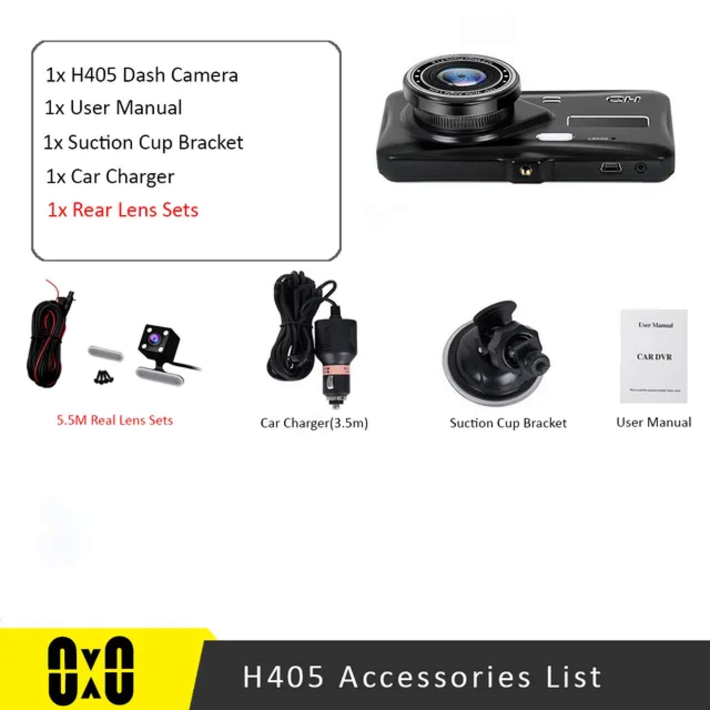 1080p Dual Car Camera with 170° Wide Angle and Night Vision