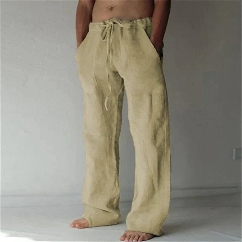 Men's Loose Fit Linen Pants with Elastic Waistband