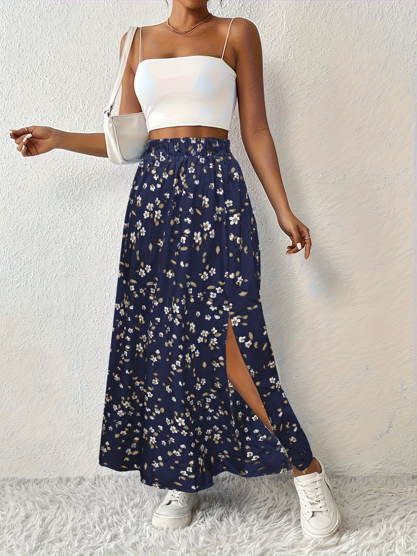 Floral Maxi Skirt with Breezy Slit for Women