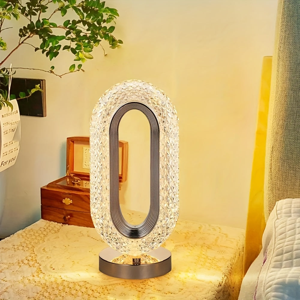Oval Crystal Table Lamp with USB Rechargeable LED